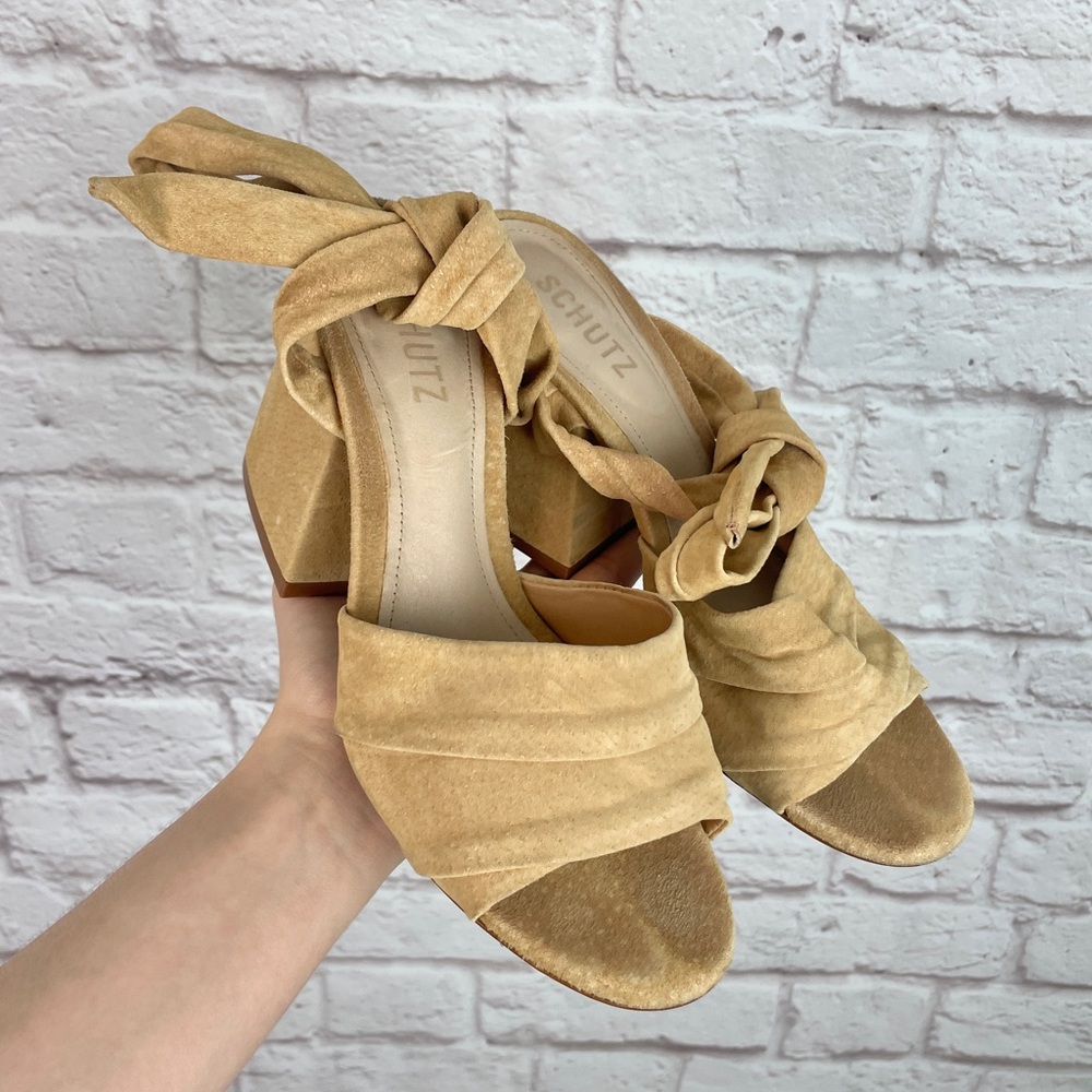 Schutz Tan Suede Monia Block Tie Heel‎ Size 8B